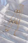 316L Çelik Gold Renk Minimal Beyaz Sedefli Yonca Kolye - EBJ240822W26884 thumbnail 2
