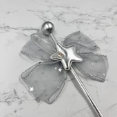 Pasta Üstü Çubuklu Tüllü Yıldız Süs Gümüş 23 cm - 2