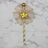 Pasta Üstü Çubuklu Tüllü Yıldız Süs Altın 23 cm - 2