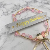 Pasta Üstü Metal Çubuklu Pembe Boncuklu 21 cm - 1
