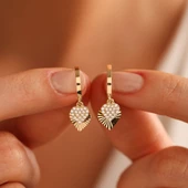 Altın Kalpli Küpe İkili - 1