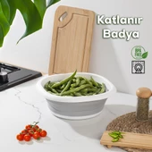 698 Çok Amaçlı Katlanır Badya Akordiyon Leğen- 3 Litre Beyaz Gri thumbnail 1