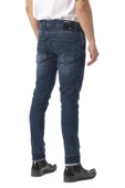 Erkek Slim Fit Paçası Yazı Detaylı Likralı Jean Kot Pantolon - 5