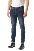 Erkek Slim Fit Paçası Yazı Detaylı Likralı Jean Kot Pantolon - 3