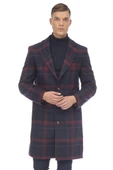 Erkek Regular Fit Ekose Desenli Kareli Kalın Kışlık Klasik Uzun Kaşe Kaban - 7