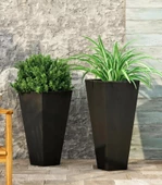 Nettenevime Fiber Saksı Antrasit Konik Vazo Dekoratif Saksı Fiberglas 30*30*50cm - 8