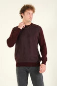 Erkek Kendinden Desenli Sıfır Yaka Kazak Bordo thumbnail 1