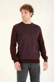 Erkek Kendinden Desenli Sıfır Yaka Kazak Bordo thumbnail 3