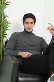 Unisex Tam Boğazlı Balıkçı Yaka Dokuma Triko - Füme - 3