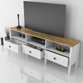 Sakura Suva  3 çekmeceli  tv ünitesi -Wood Beyaz-Minifiks Bağlantılı - 4