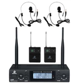 Rennes RM-900HH UHF 2x100 Kanal Çiftli Kablosuz Yaka ve Headset Mikrofonu Çift Anten LCD Ekran - 1