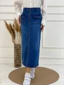 Boydan Düğmeli Körük Cepli Tesettür Etek - 11