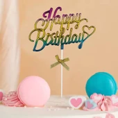 Pasta Üstü Happy Bırthday Krom Rengarenk 20 cm - 1