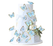 Pasta Üstü Dekoratif Çubuklu Kağıt Kelebek Süs Varaklı Mavi 11 li - 1