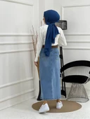 Doğal Kumaşlı Kemerli Kot Etek- Siyah - 8