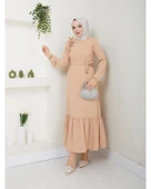 Krep Kumaş Omuz Fırfırlı Elbise - 6