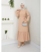 Krep Kumaş Omuz Fırfırlı Elbise - 7