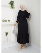 Krep Kumaş Omuz Fırfırlı Elbise - 5