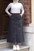Boydan Düğmeli Gabardin Etek - 3
