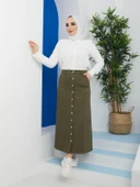 Boydan Düğmeli Gabardin Etek - 7
