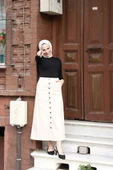 Boydan Düğmeli Gabardin Etek - 8