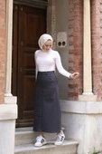 Boydan Düğmeli Gabardin Etek - 5