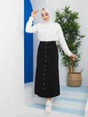 Boydan Düğmeli Gabardin Etek - 11