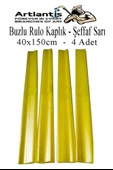 Buzlu Rulo Şeffaf Sarı Kaplık 4 Adet 40x150 cm Defter Kitap Kaplığı Okul Öğrenci Rulo Kaplık - 1