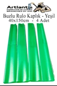 Buzlu Rulo Şeffaf Yeşil Kaplık 4 Adet 40x150 cm Defter Kitap Kaplığı Okul Öğrenci Rulo Kaplık - 1