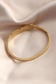 Gold Renk Yaprak Model Zirkon Taş Detay Kelepçe Kadın Bileklik thumbnail 2