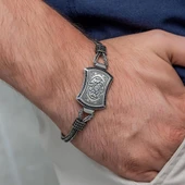 La Galibe İllallah Hat Yazılı 925 Ayar Gümüş Erkek Bileklik Künye thumbnail 5