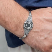 Ayyıldız Desenli 925 Ayar Gümüş Erkek Bileklik thumbnail 4