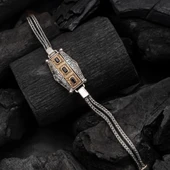 Siyah Üç Taş Motifli 925 Ayar Gümüş Erkek Bileklik thumbnail 1