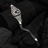 Ayyıldız Desenli 925 Ayar Gümüş Erkek Bileklik thumbnail 1