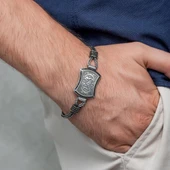 La Galibe İllallah Hat Yazılı 925 Ayar Gümüş Erkek Bileklik Künye thumbnail 6