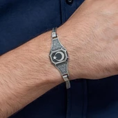 Ayyıldız Desenli 925 Ayar Gümüş Erkek Bileklik thumbnail 3