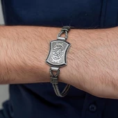 La Galibe İllallah Hat Yazılı 925 Ayar Gümüş Erkek Bileklik Künye thumbnail 2