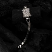 La Galibe İllallah Hat Yazılı 925 Ayar Gümüş Erkek Bileklik Künye thumbnail 1