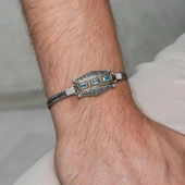 Mavi Üç Taş Motifli 925 Ayar Gümüş Erkek Bileklik thumbnail 3