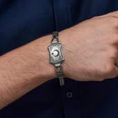 Ayyıldız Desenli 925 Ayar Gümüş Erkek Bileklik thumbnail 3