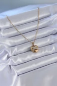 316L Çelik Gold Renk Zirkon Detay Kalp Model Kadın Kolye thumbnail 2