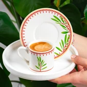 TE-208 Flores  Porselen  Fincan Takımı-Desenli Türk Kahve   Fincan  Takımı-6 Kişilik 90 cc - 3
