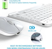 Samsung Galaxy Note 10.1" GT-N8000 Uyumlu Kablosuz Bluetooth Şarjlı Klavye Şarjlı Mouse Seti - Beyaz thumbnail 3