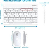 Samsung Galaxy Note 10.1" GT-N8000 Uyumlu Kablosuz Bluetooth Şarjlı Klavye Şarjlı Mouse Seti - Beyaz thumbnail 6