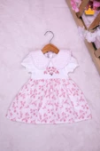Babydola %100 Pamuk Kız Bebek Çocuk Yaka Detaylı Çiçek Desenli Bayramlık Elbise 15220 - 5