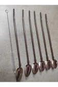 6'lı Paslanmaz Krom Pipetli Kokteyl Bar Kaşığı Ve Temizleme Fırçası, Pipetli Latte Kaşığı 22 Cm thumbnail 5