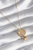 316L Çelik Gold Renk İnsan Figür Model '100 Dilde Seni Seviyorum' Projeksiyon Aksesuar Kadın Kolye thumbnail 1