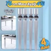 4 Adet Elips Masa Dresuar Ayağı 75 cm Plastik Gümüş Gri Mutfak Yemek Masası Mobilya Ayakları - 1
