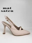 Mat Saten İnce Topuk  Arkası Açık Stiletto Ayakkabı - 1