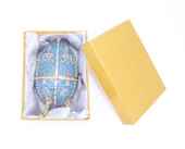 Swaroski Taşlı Büyük Faberge Yumurta Takı Kutusu - Mavi - 5